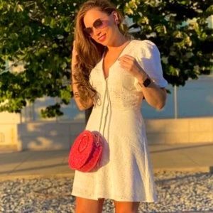 H&M puff sleeve white dress cotton stretch size XL